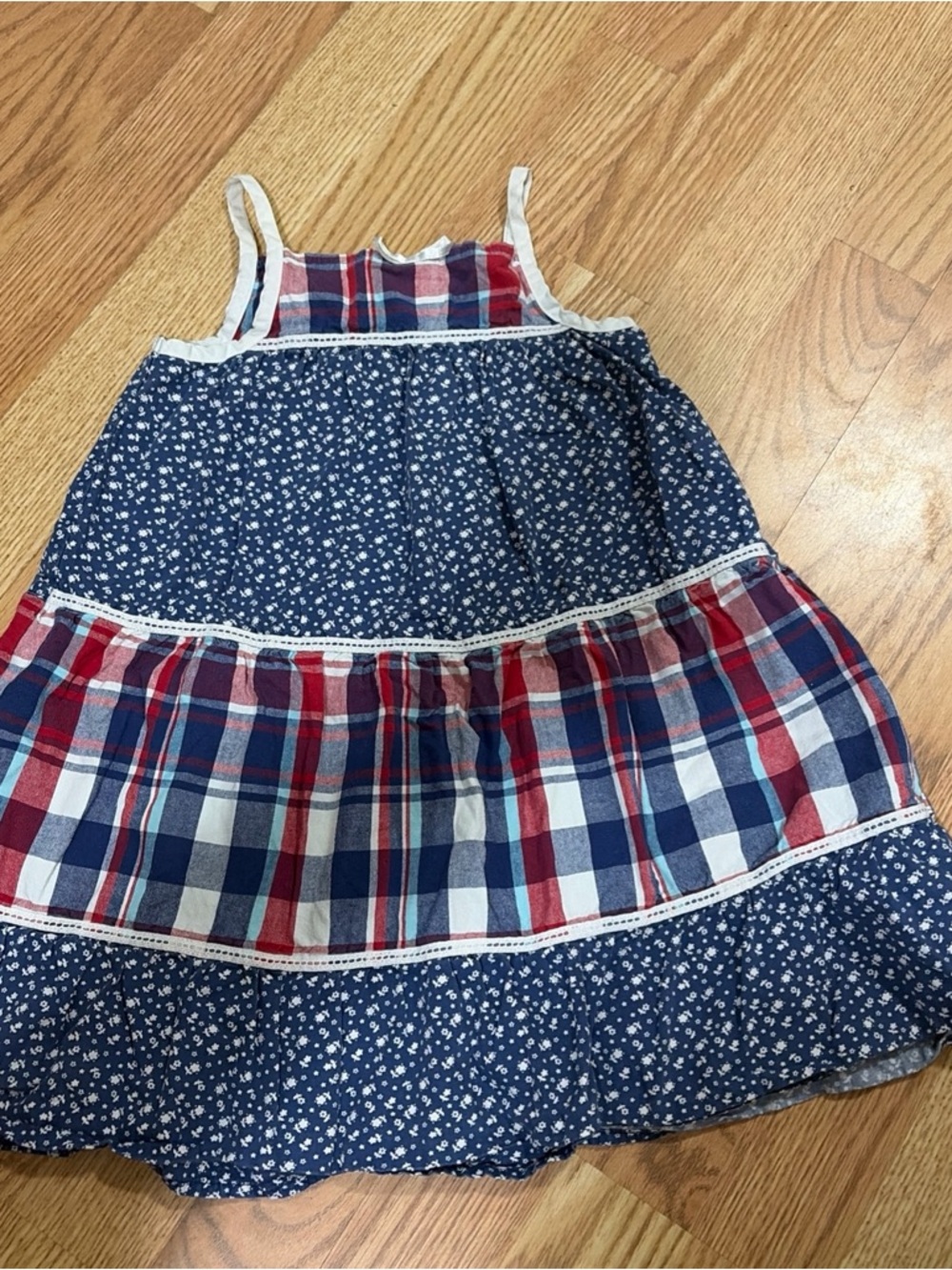 Wonderkids Navy Floral and Red Plaid Dress
